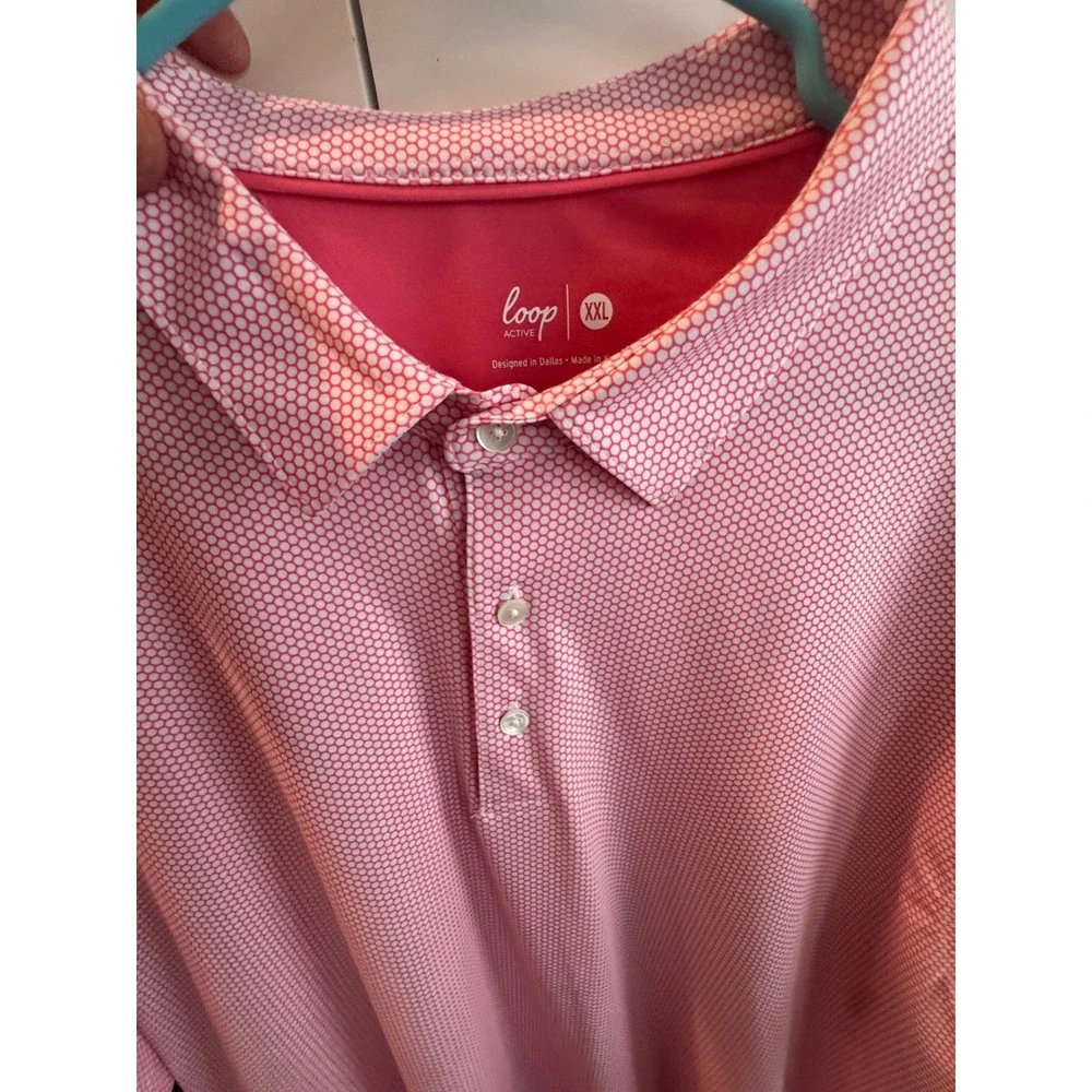Loop Active Mens Golf Polo‎ Shirt XXL Pink White Honeycomb Geometric Performance